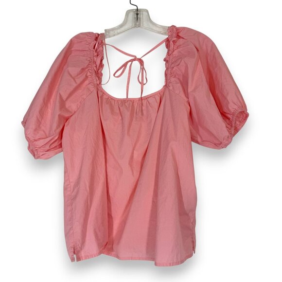 Nine West Womens Top Blouse Pink Cotton Short Balloon Sleeve Milkmaid Large - Picture 1 of 9